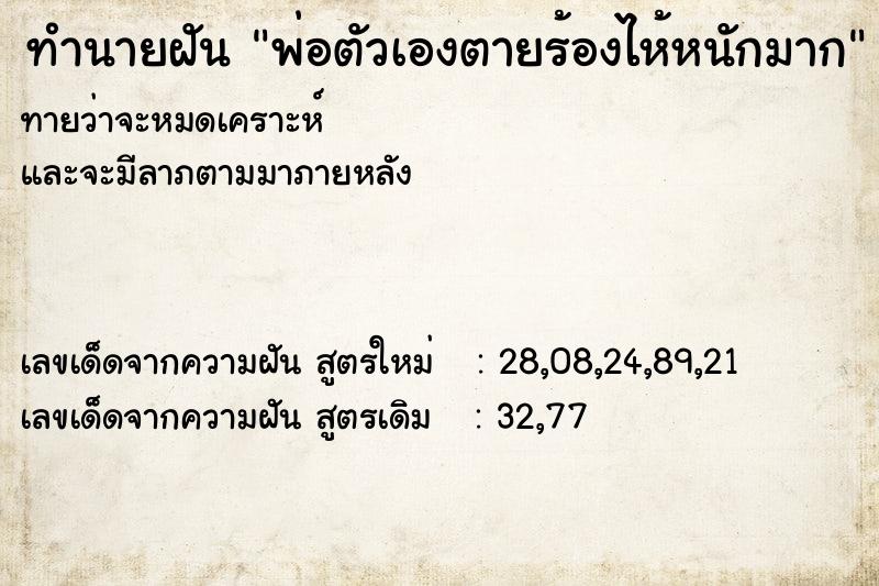 ทำนายฝันทำนายฝันพ่อตัวเองตายร้องไห้หนักมาก