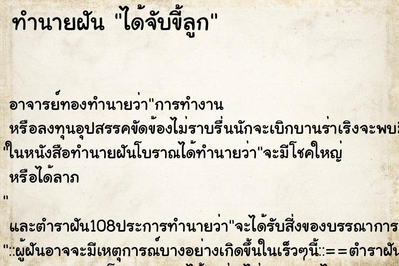 ทำนายฝัน ได้จับขี้ลูก