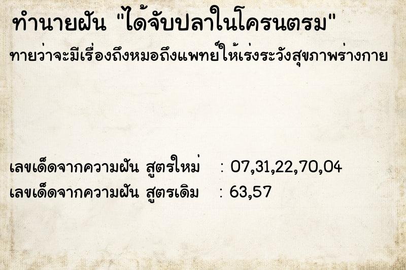 ทำนายฝันทำนายฝันได้จับปลาในโครนตรม