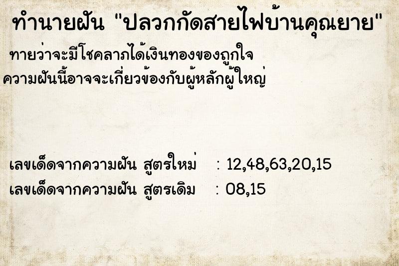 ทำนายฝันทำนายฝันปลวกกัดสายไฟบ้านคุณยาย