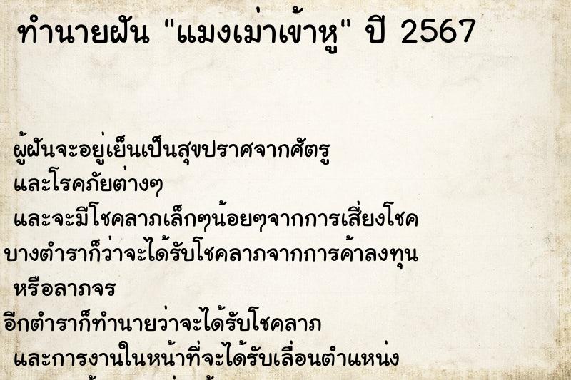 ทำนายฝัน แมงเม่าเข้าหู ทำนายฝัน แมงเม่าเข้าหู