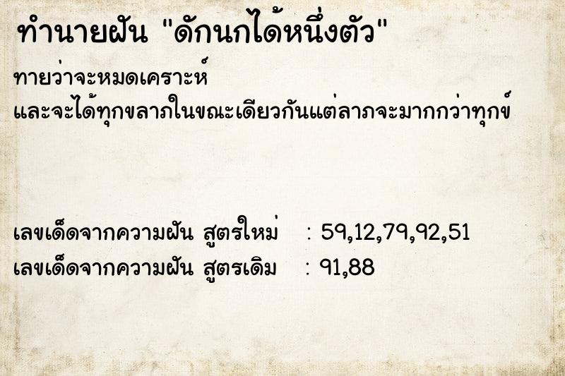 ทำนายฝันดักนกได้หนึ่งตัว ทำนายฝันทำนายฝันดักนกได้หนึ่งตัว