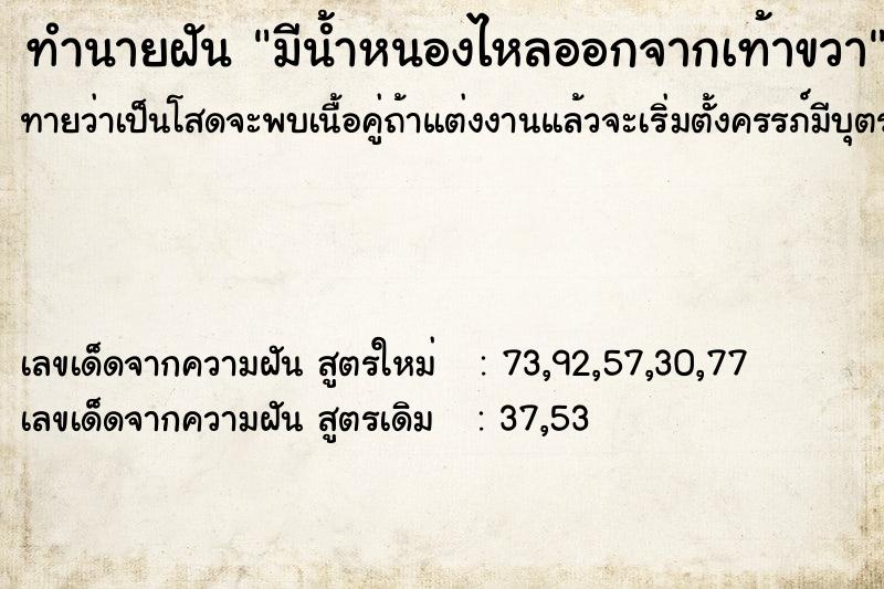 ทำนายฝันทำนายฝันมีน้ำหนองไหลออกจากเท้าขวา