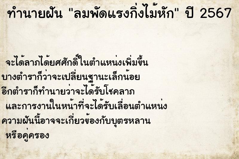 ทำนายฝัน ลมพัดแรงกิ่งไม้หัก ทำนายฝัน ลมพัดแรงกิ่งไม้หัก