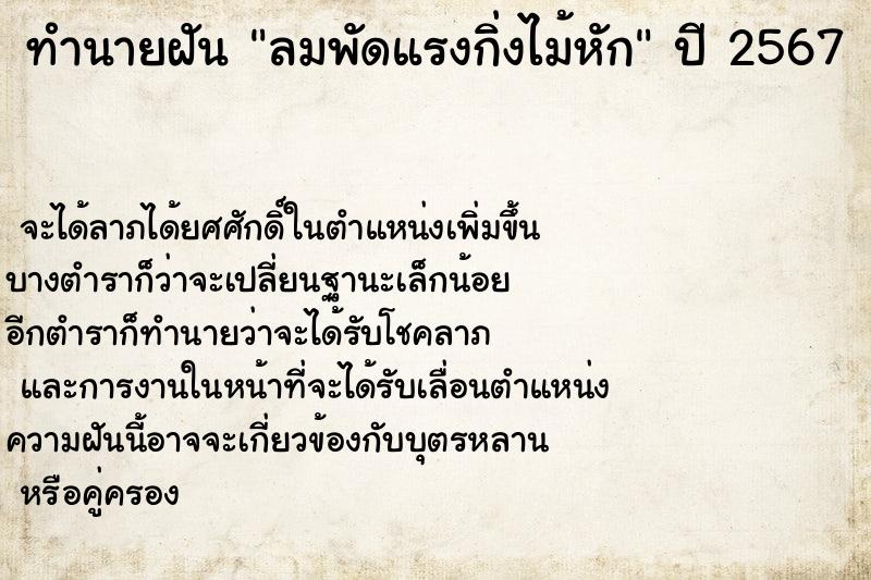 ทำนายฝัน ลมพัดแรงกิ่งไม้หัก ตำราโบราณ แม่นที่สุดในโลก