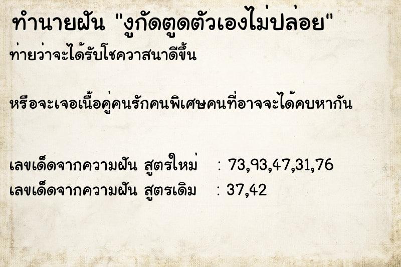 ทำนายฝันงูกัดตูดตัวเองไม่ปล่อย ทำนายฝันทำนายฝันงูกัดตูดตัวเองไม่ปล่อย