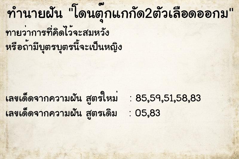 ทำนายฝันทำนายฝันโดนตุ๊กแกกัด2ตัวเลือดออกม