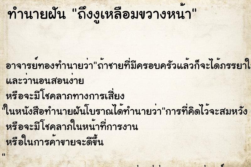 ทำนายฝันถึงงูเหลือมขวางหน้า ทำนายฝันทำนายฝันถึงงูเหลือมขวางหน้า