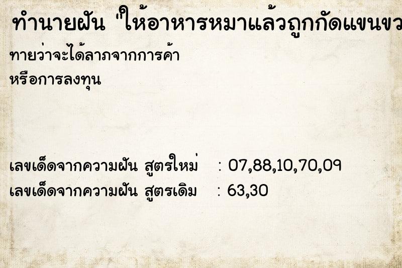 ทำนายฝันทำนายฝันให้อาหารหมาแล้วถูกกัดแขนขวา