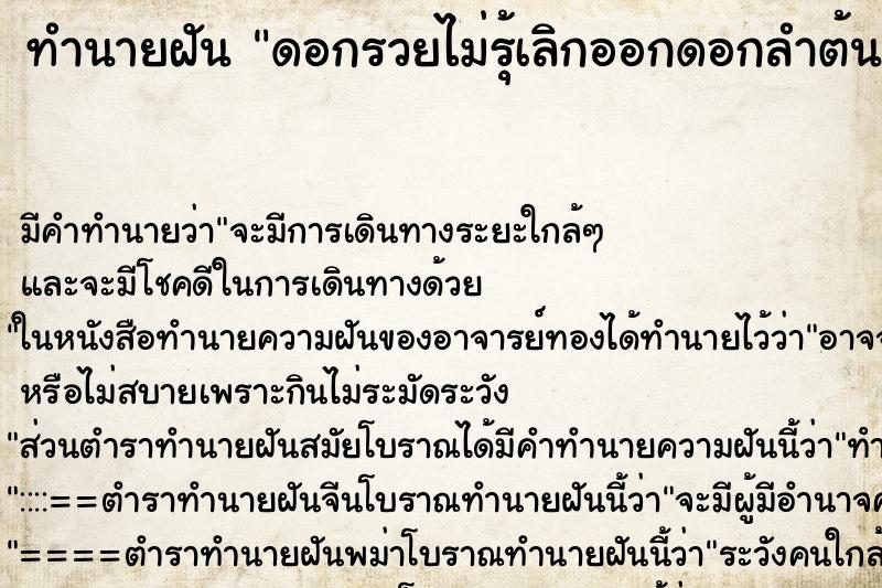 ทำนายฝันทำนายฝันดอกรวยไม่รุ้เลิกออกดอกลำต้นอวบสะดุดตา