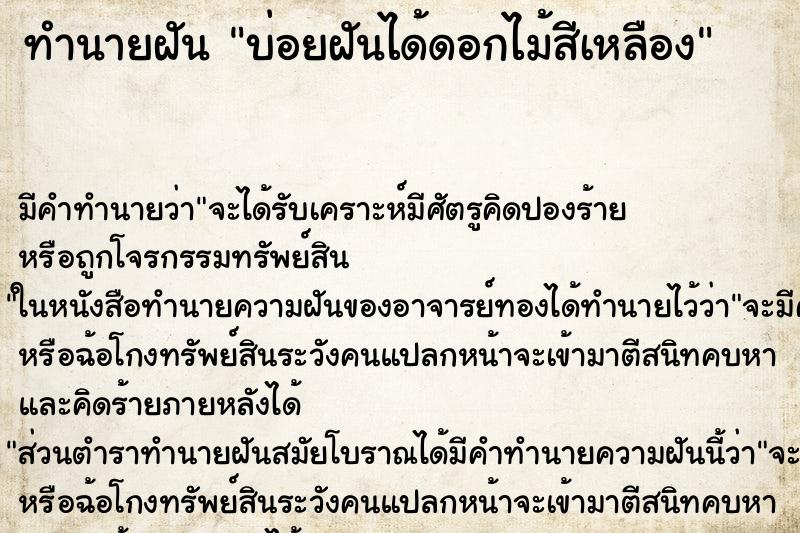 ทำนายฝันบ่อยฝันได้ดอกไม้สีเหลือง ทำนายฝันทำนายฝันบ่อยฝันได้ดอกไม้สีเหลือง
