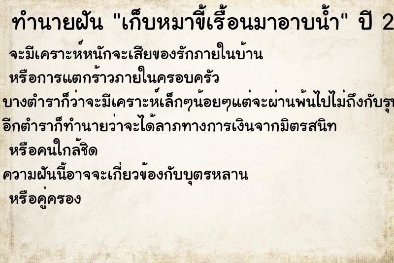 ทำนายฝันทำนายฝันเก็บหมาขี้เรื้อนมาอาบน้ำ