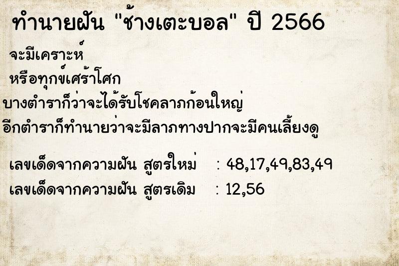 ทำนายฝัน ช้างเตะบอล ทำนายฝัน ช้างเตะบอล