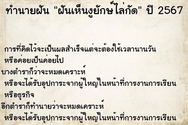 ทำนายฝัน ฝันเห็นงูยักษ์ไล่กัด ทำนายฝัน ฝันเห็นงูยักษ์ไล่กัด