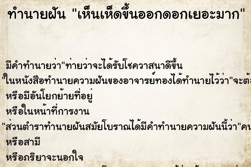 ทำนายฝัน เห็นเห็ดขึ้นออกดอกเยอะมาก ทำนายฝัน เห็นเห็ดขึ้นออกดอกเยอะมาก