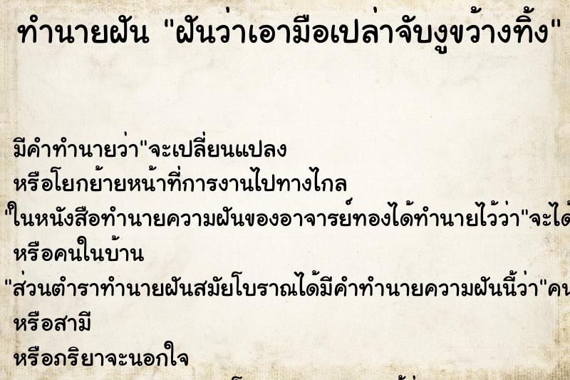 ทำนายฝันทำนายฝันฝันว่าเอามือเปล่าจับงูขว้างทิ้ง