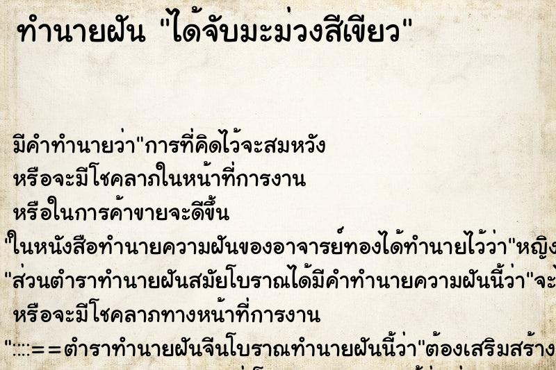 ทำนายฝัน ได้จับมะม่วงสีเขียว ทำนายฝัน ได้จับมะม่วงสีเขียว