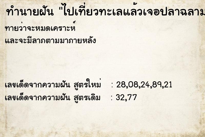 ทำนายฝันทำนายฝันไปเที่ยวทะเลแล้วเจอปลาฉลาม
