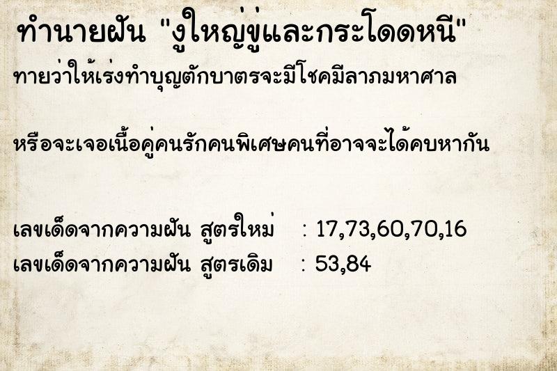 ทำนายฝันงูใหญ่ขู่และกระโดดหนี ทำนายฝันทำนายฝันงูใหญ่ขู่และกระโดดหนี