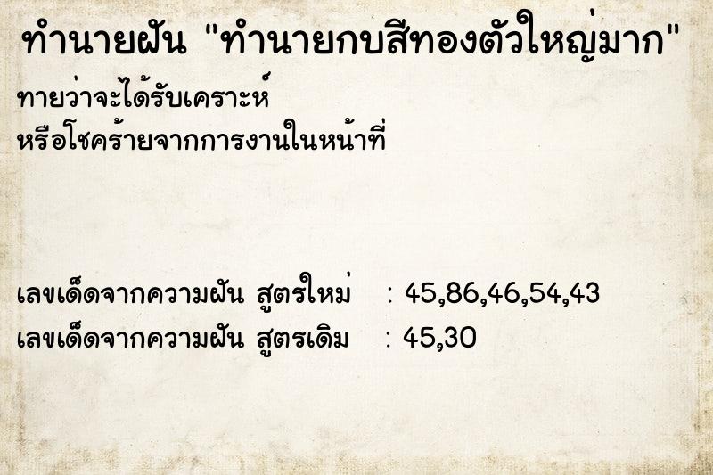 ทำนายฝันทำนายกบสีทองตัวใหญ่มาก ทำนายฝันทำนายฝันทำนายกบสีทองตัวใหญ่มาก