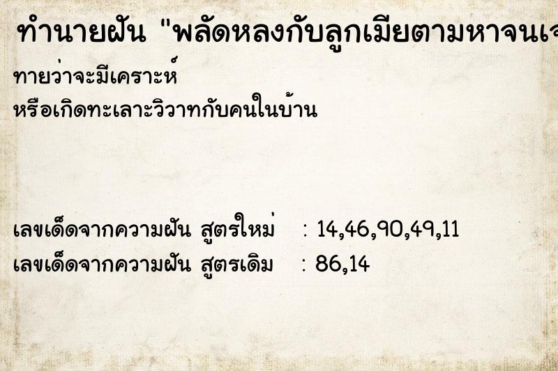 ทำนายฝันทำนายฝันพลัดหลงกับลูกเมียตามหาจนเจอ