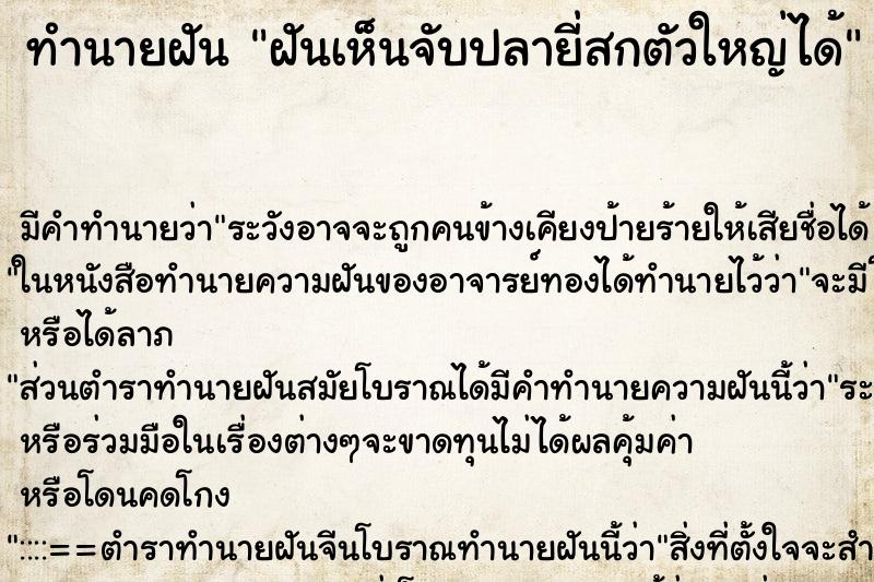 ทำนายฝัน ฝันเห็นจับปลายี่สกตัวใหญ่ได้ ตำราโบราณ แม่นที่สุดในโลก