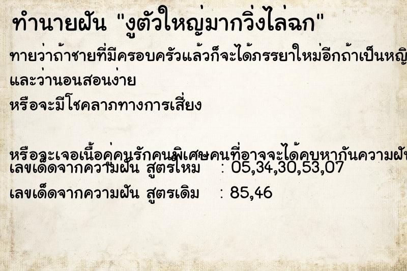 ทำนายฝันงูตัวใหญ่มากวิ่งไล่ฉก ทำนายฝันทำนายฝันงูตัวใหญ่มากวิ่งไล่ฉก