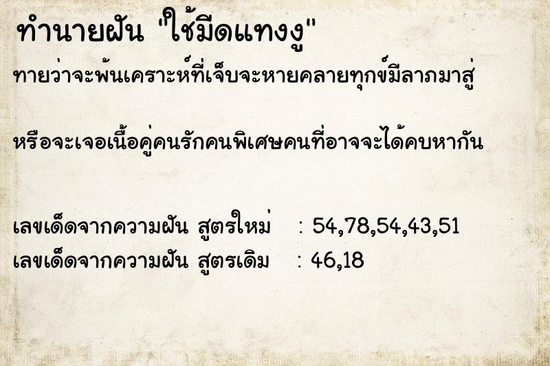 ทำนายฝันทำนายฝันใช้มีดแทงงู