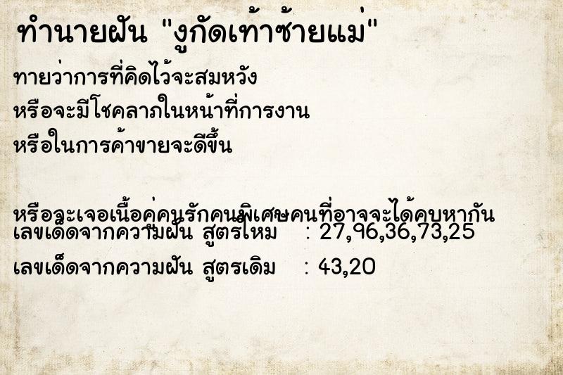 ทำนายฝัน งูกัดเท้าซ้ายแม่