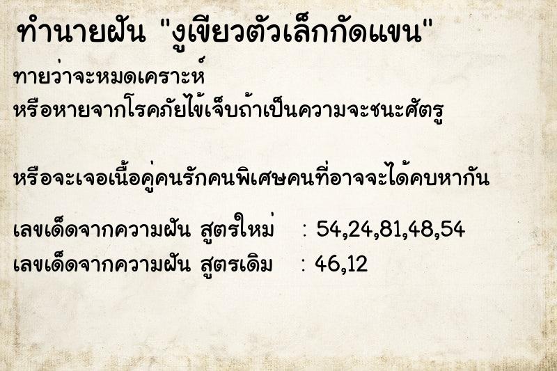 ทำนายฝันงูเขียวตัวเล็กกัดแขน ทำนายฝันทำนายฝันงูเขียวตัวเล็กกัดแขน