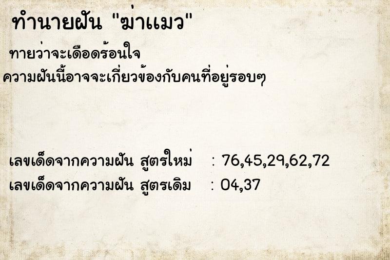 ทำนายฝันฆ่าเเมว ทำนายฝันทำนายฝันฆ่าเเมว