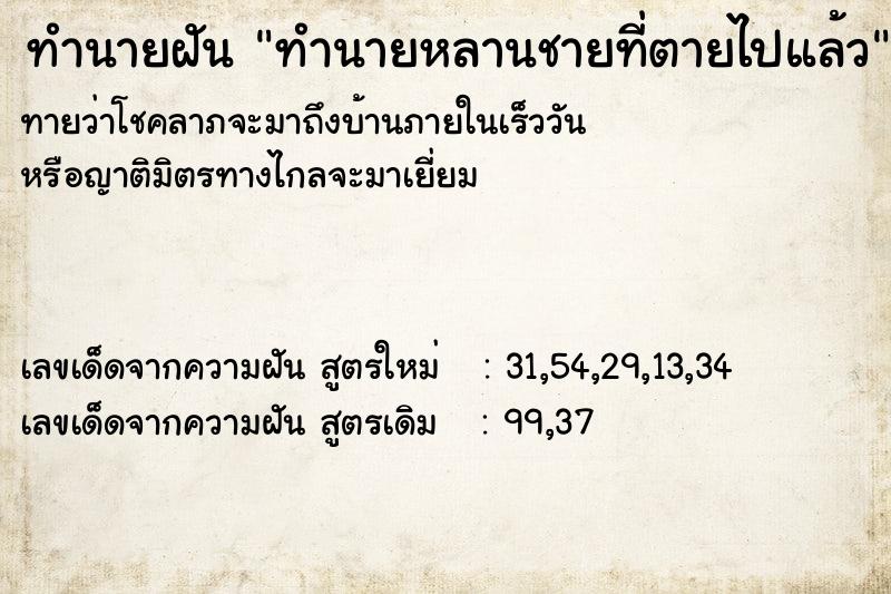 ทำนายฝันทำนายหลานชายที่ตายไปแล้ว ทำนายฝันทำนายฝันทำนายหลานชายที่ตายไปแล้ว