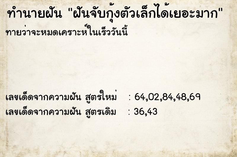 ทำนายฝัน ฝันจับกุ้งตัวเล็กได้เยอะมาก ทำนายฝัน ฝันจับกุ้งตัวเล็กได้เยอะมาก