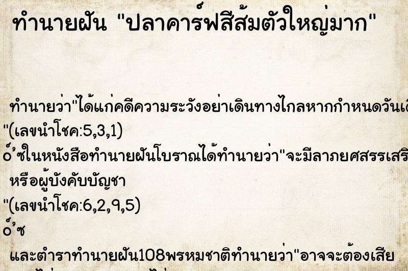 ทำนายฝัน ปลาคาร์ฟสีส้มตัวใหญ่มาก