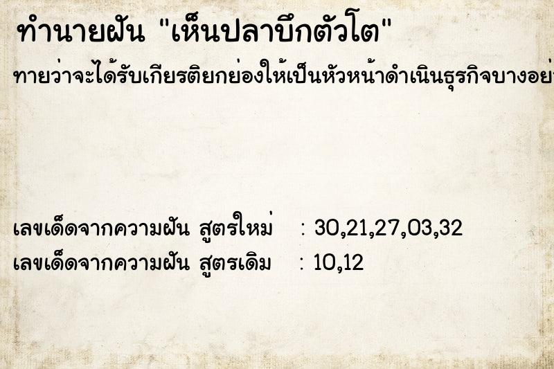 ทำนายฝันทำนายฝันเห็นปลาบึกตัวโต