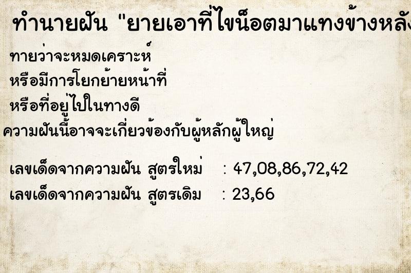 ทำนายฝันทำนายฝันยายเอาที่ไขน็อตมาแทงข้างหลัง