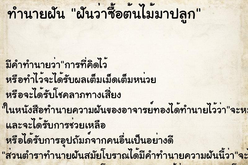 ทำนายฝัน ฝันว่าซื้อต้นไม้มาปลูก ตำราโบราณ แม่นที่สุดในโลก