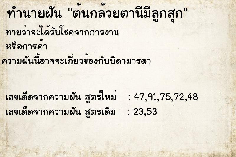 ทำนายฝันต้นกล้วยตานีมีลูกสุก ทำนายฝันทำนายฝันต้นกล้วยตานีมีลูกสุก