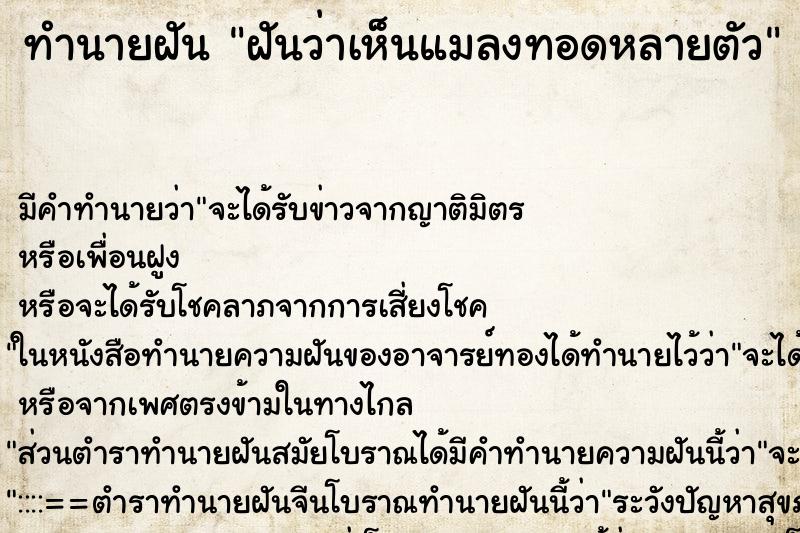 ทำนายฝันฝันว่าเห็นแมลงทอดหลายตัว ทำนายฝันทำนายฝันฝันว่าเห็นแมลงทอดหลายตัว