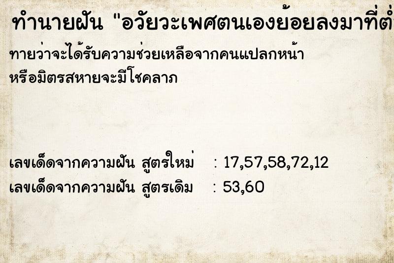 ทำนายฝันทำนายฝันอวัยวะเพศตนเองย้อยลงมาที่ต่ำและเป็นรู้