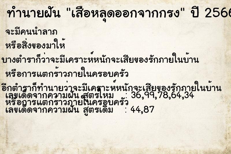 ทำนายฝันทำนายฝันเสือหลุดออกจากกรง