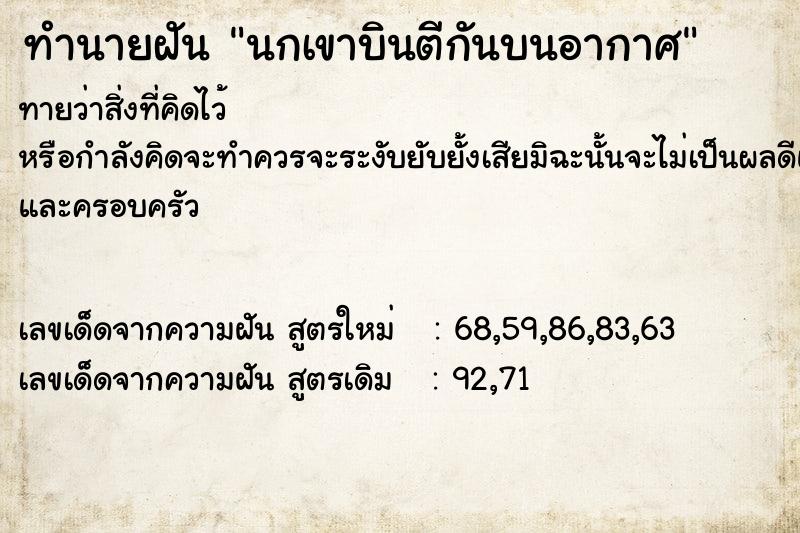 ทำนายฝันนกเขาบินตีกันบนอากาศ ทำนายฝันทำนายฝันนกเขาบินตีกันบนอากาศ