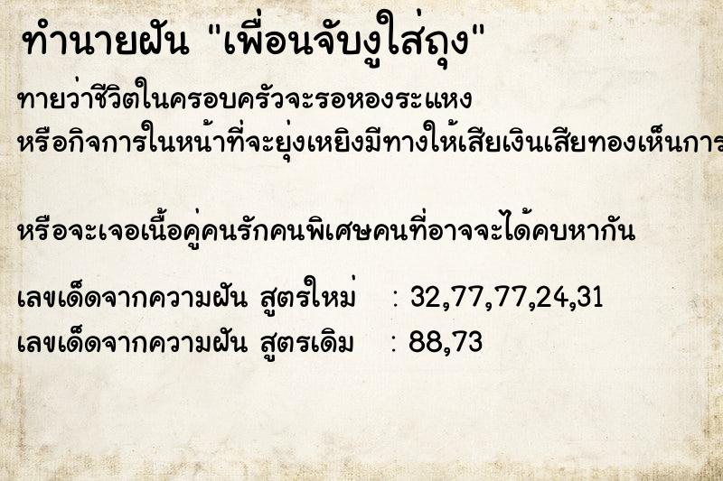 ทำนายฝันทำนายฝันเพื่อนจับงูใส่ถุง