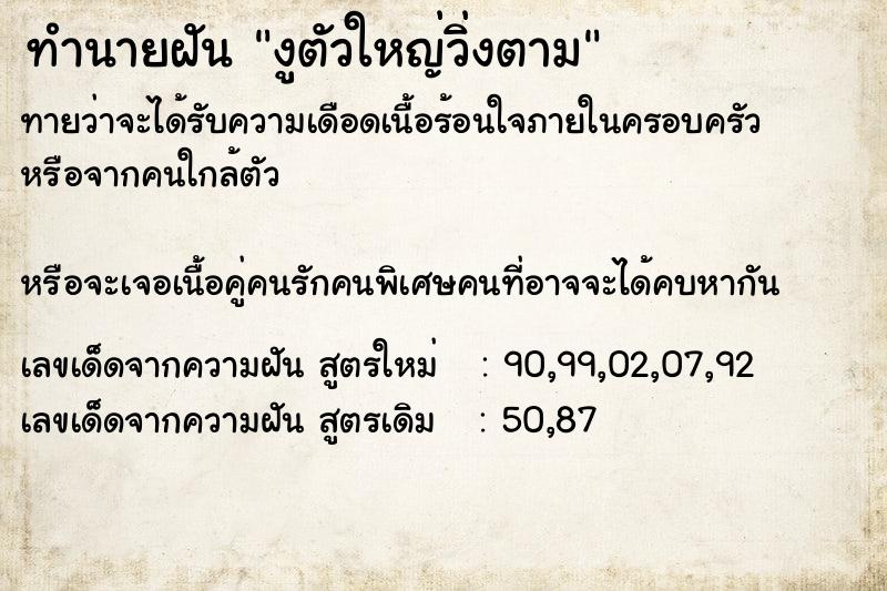 ทำนายฝัน งูตัวใหญ่วิ่งตาม ทำนายฝัน งูตัวใหญ่วิ่งตาม