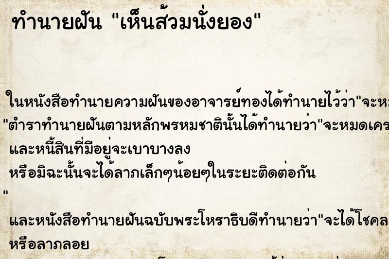 ทำนายฝัน เห็นส้วมนั่งยอง ทำนายฝัน เห็นส้วมนั่งยอง