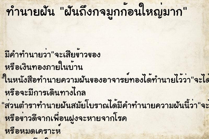 ทำนายฝัน ฝันถึงกจมูกก้อนใหญ่มาก ทำนายฝัน ฝันถึงกจมูกก้อนใหญ่มาก