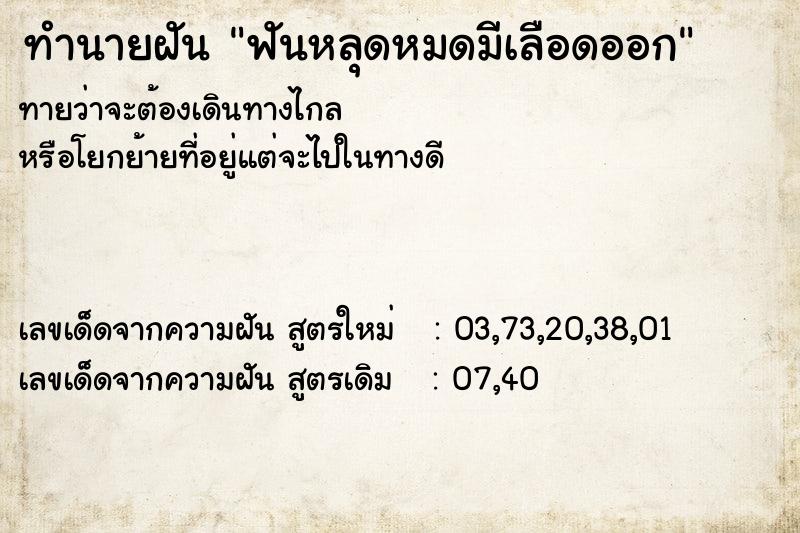 ทำนายฝันฟันหลุดหมดมีเลือดออก ทำนายฝันทำนายฝันฟันหลุดหมดมีเลือดออก
