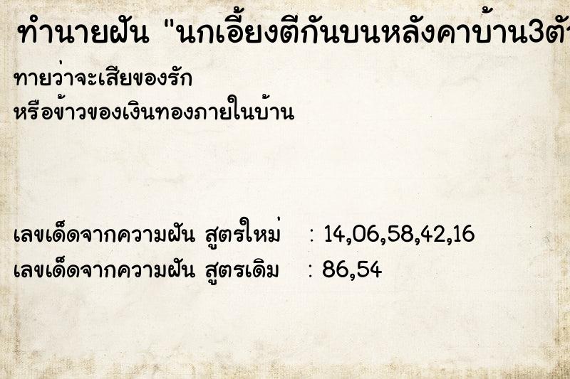 ทำนายฝันนกเอี้ยงตีกันบนหลังคาบ้าน3ตัวรุนแรงมาก ทำนายฝันทำนายฝันนกเอี้ยงตีกันบนหลังคาบ้าน3ตัวรุนแรงมาก