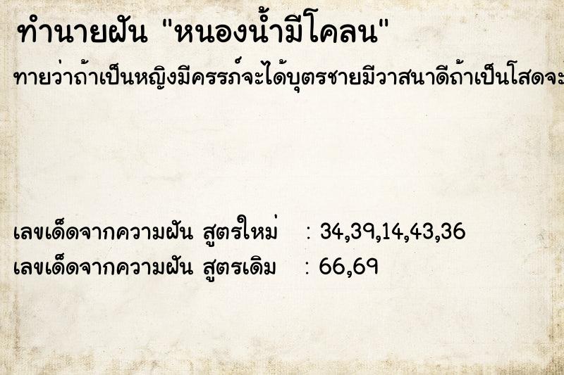 ทำนายฝันทำนายฝันหนองน้ำมีโคลน