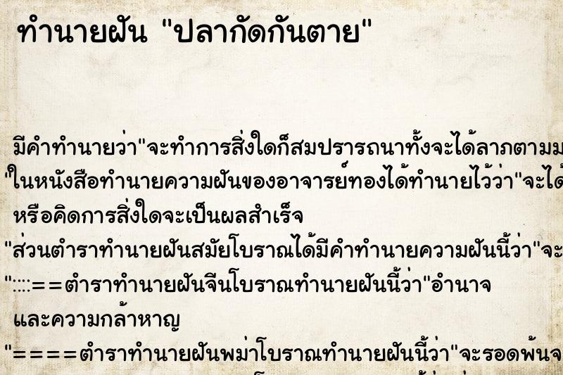 ทำนายฝัน ปลากัดกันตาย ทำนายฝัน ปลากัดกันตาย